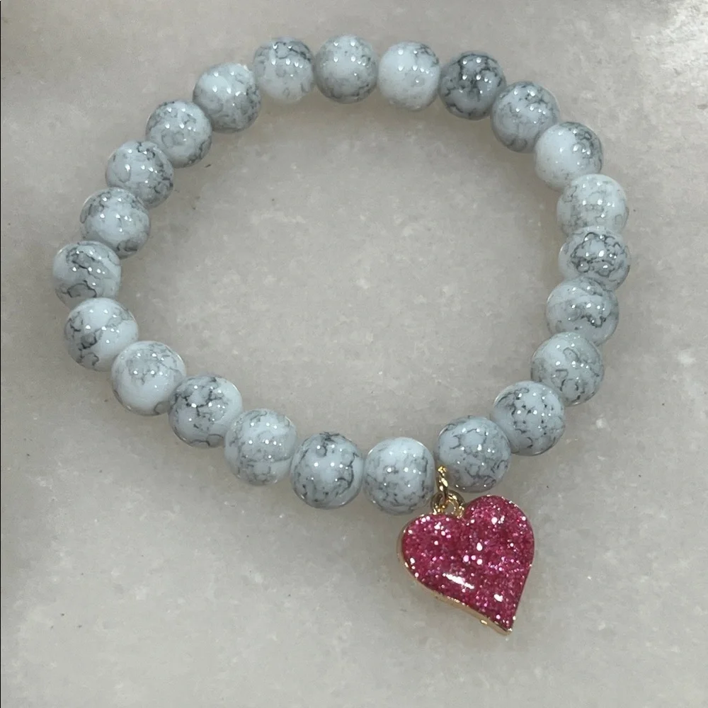 White Beaded Heart Charm Bracelet | Y2K Cute Girly Jewelry Coquette Aesthetic